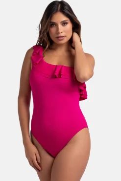 Dorina Bañador asimétrico volante rosa