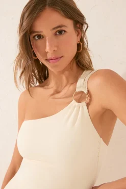 Women'secret Bañador moldeador asimétrico blanco