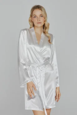 Ivette Bridal Bata de mujer corta de satén en blanco