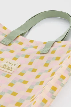Mr. Wonderful Bolsa de tela tote bag cuadrados multicolor Hello, sunshine!