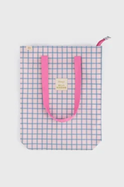Mr. Wonderful Bolsa de tela tote bag cuadrados azul y rosa Hello, sunshine!