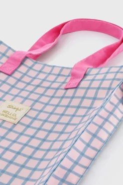 Mr. Wonderful Bolsa de tela tote bag cuadrados azul y rosa Hello, sunshine!