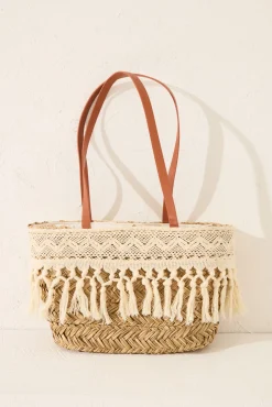 Women'secret Bolso capazo rafia y encaje
