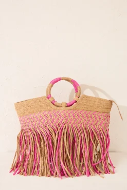 Women'secret Bolso capazo rosa rafia