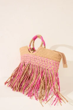 Women'secret Bolso capazo rosa rafia