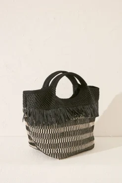 Women'secret Bolso mediano rafia flecos negro