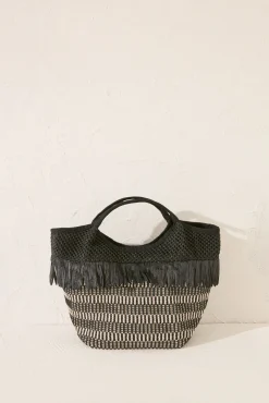Women'secret Bolso mediano rafia flecos negro