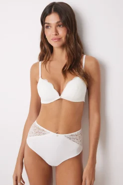 Women'secret Braga alta microfibra y encaje blanco