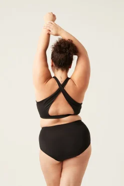Modibodi Braga bikini menstrual alta nailon reciclado negra absorción ligera moderada
