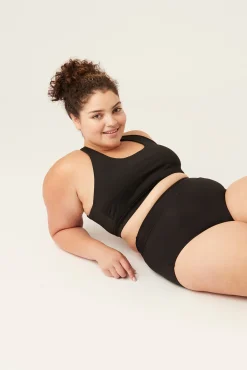 Modibodi Braga bikini menstrual alta nailon reciclado negra absorción ligera moderada