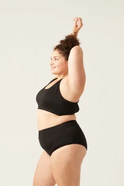 Modibodi Braga bikini menstrual alta nailon reciclado negra absorción ligera moderada