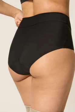 Modibodi Braga bikini menstrual alta nailon reciclado negra absorción ligera moderada