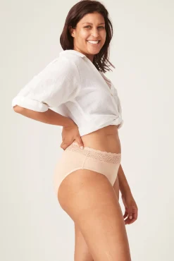 Modibodi Braga menstrual encaje alta bambú negra absorción ligera moderada