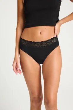 Modibodi Braga menstrual encaje alta bambú negra absorción ligera moderada