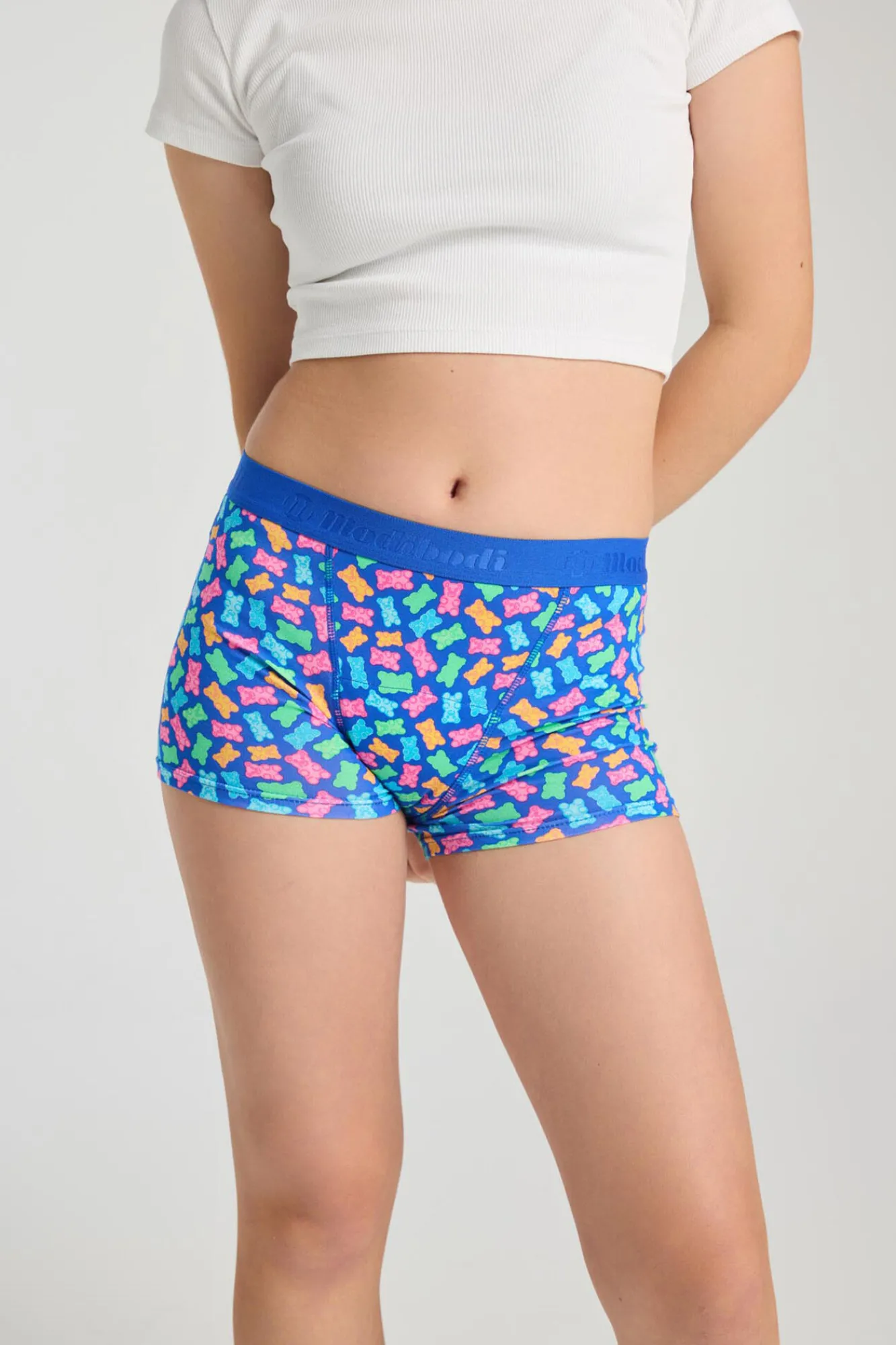 Modibodi Braguita menstrual adolescente hipster boyshort algodón orgánico Candy Bear Blue absorción Moderada Abundante