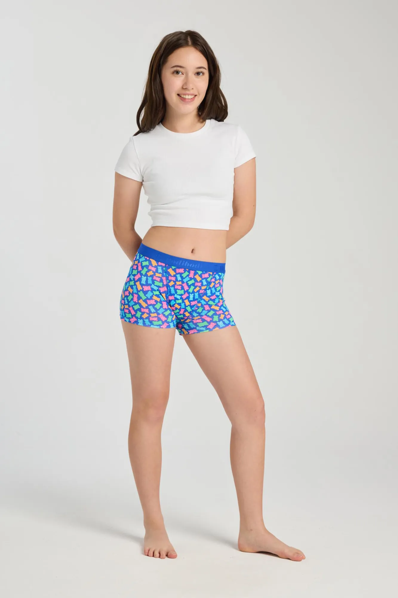 Modibodi Braguita menstrual adolescente hipster boyshort algodón orgánico Candy Bear Blue absorción Moderada Abundante