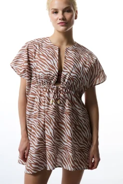 Penti Caftan de playa print cebra marrón