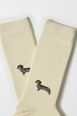 Besocks Calcetines altos print perro salchicha algodón orgánico color crudo