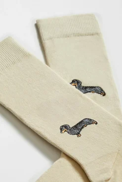 Besocks Calcetines altos print perro salchicha algodón orgánico color crudo