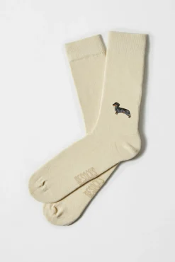 Besocks Calcetines altos print perro salchicha algodón orgánico color crudo