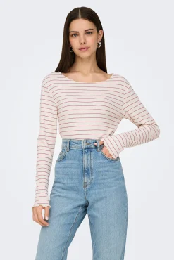 Only Camiseta corta manga larga bordes ondulados