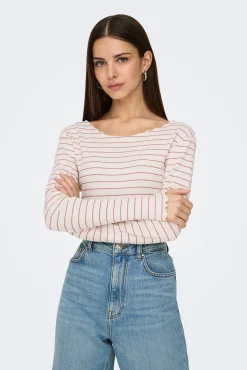 Only Camiseta corta manga larga bordes ondulados