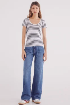 Springfield Camiseta escote redondo canalé
