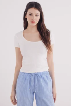 Springfield Camiseta escote redondo canalé