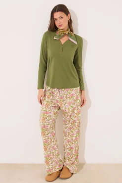 Women'secret Camiseta lisa manga larga 100% algodón verde