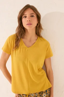 Women'secret Camiseta manga corta canalé lurex dorado