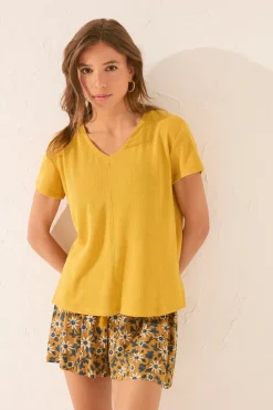 Women'secret Camiseta manga corta canalé lurex dorado