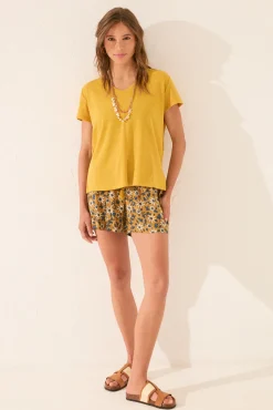 Women'secret Camiseta manga corta canalé lurex dorado