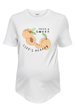 Only Maternity Camiseta manga corta premamá, 100% algodón y diseño frontal.