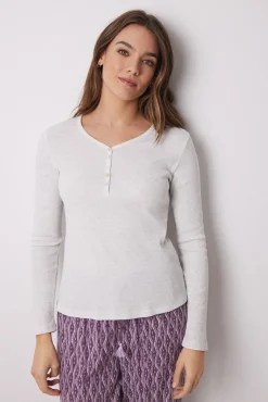 Women'secret Camiseta manga larga canalé
