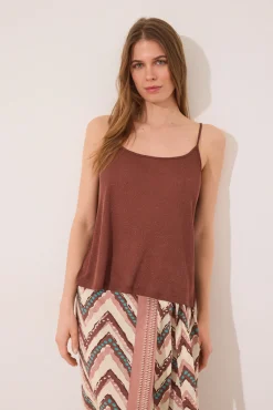 Women'secret Camiseta tirantes canalé marrón