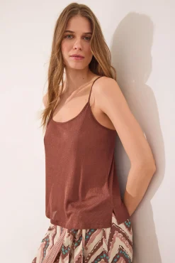 Women'secret Camiseta tirantes canalé marrón