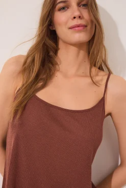 Women'secret Camiseta tirantes canalé marrón