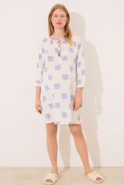 Women'secret Camisón corto "maternity" blanco estampado boho