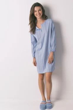Women'secret Camisón corto rayas algodón azul