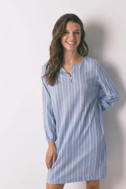 Women'secret Camisón corto rayas algodón azul