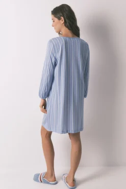 Women'secret Camisón corto rayas algodón azul