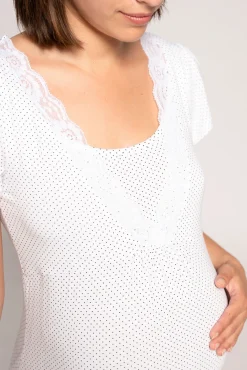Ohma! Camisón de lactancia con manga corta y lunares