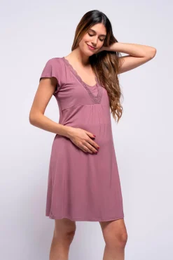 Ohma! Camisón de lactancia manga corta con encaje