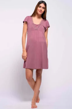 Ohma! Camisón de lactancia manga corta con encaje