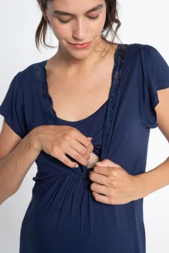 Ohma! Camisón De Lactancia Manga Corta Con Encaje