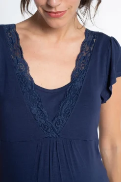 Ohma! Camisón De Lactancia Manga Corta Con Encaje
