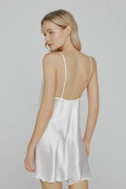 Ivette Bridal Camisón de mujer corto de satén en blanco