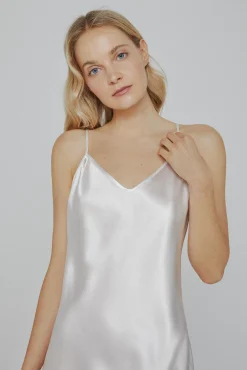 Ivette Bridal Camisón de mujer corto de satén en blanco