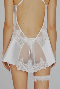 Ivette Bridal Camisón de satén con tanga en blanco