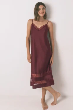 Women'secret Camisón largo encaje vino